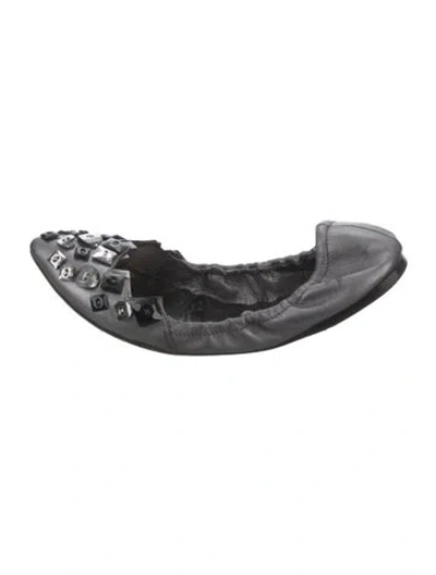 Pre-owned Miu Miu Leather Crystal Embellishments Ballet Flats