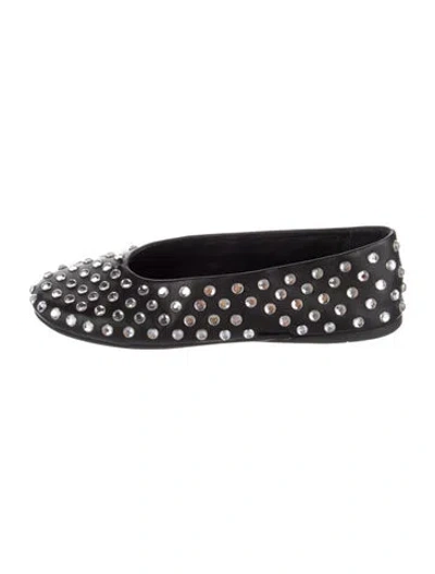 Pre-owned Miu Miu Leather Crystal Embellishments Ballet Flats In Black