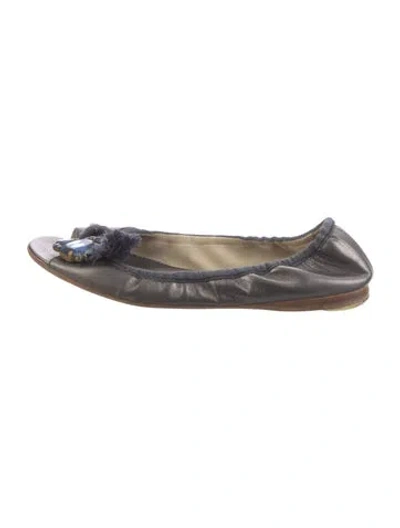 Pre-owned Miu Miu Leather Crystal Embellishments Ballet Flats In Blue