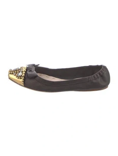 Pre-owned Miu Miu Leather Crystal Embellishments Ballet Flats In Brown
