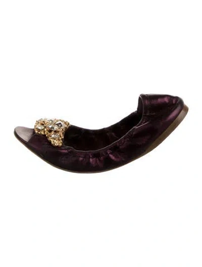 Pre-owned Miu Miu Leather Crystal Embellishments Ballet Flats In Purple