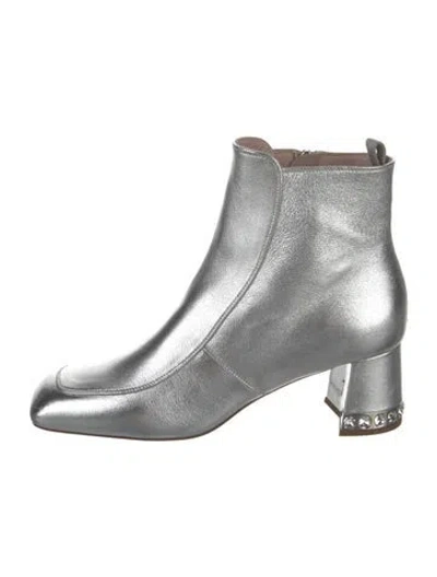Pre-owned Miu Miu Leather Crystal Embellishments Boots In Silver