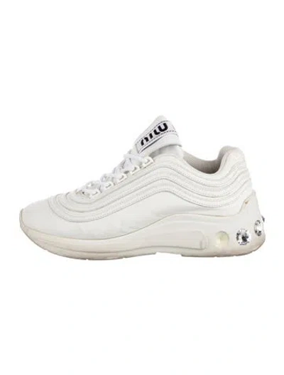 Pre-owned Miu Miu Leather Crystal Embellishments Chunky Sneakers In White