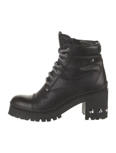 Pre-owned Miu Miu Leather Crystal Embellishments Combat Boots In Black