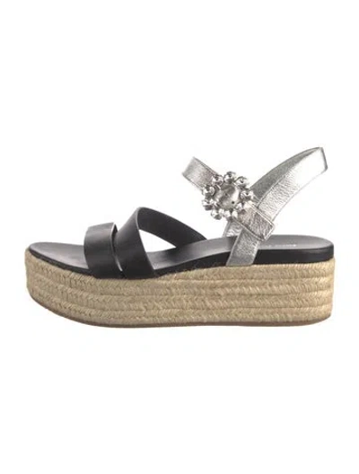Pre-owned Miu Miu Leather Crystal Embellishments Espadrilles In Black/silver