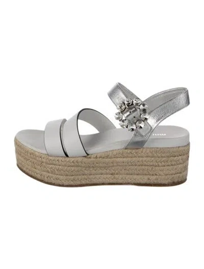 Pre-owned Miu Miu Leather Crystal Embellishments Espadrilles In White