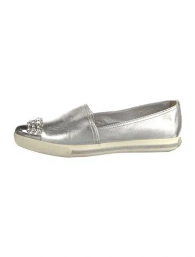 Pre-owned Miu Miu Leather Crystal Embellishments Flats