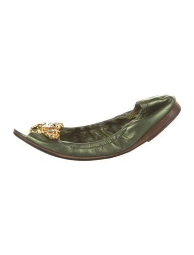 Pre-owned Miu Miu Leather Crystal Embellishments Flats