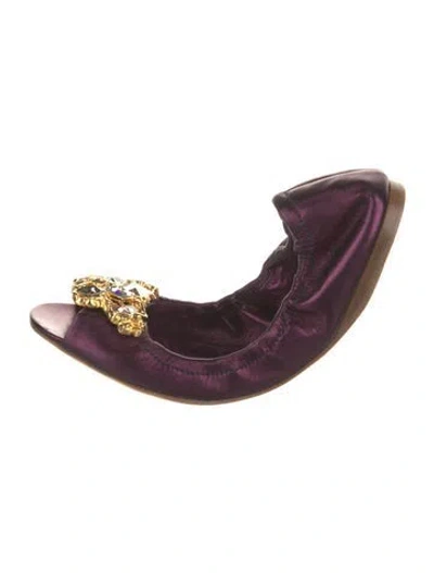 Pre-owned Miu Miu Leather Crystal Embellishments Flats In Multi