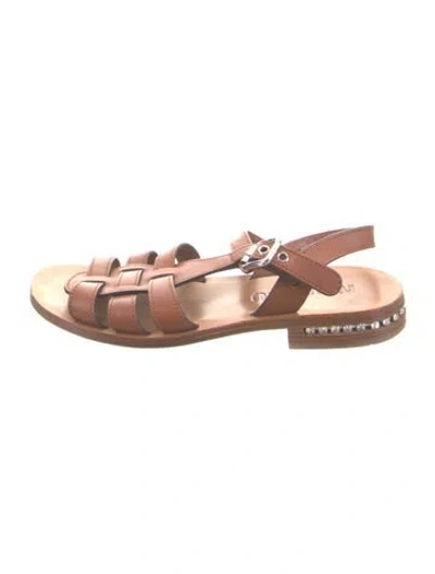 Pre-owned Miu Miu Leather Crystal Embellishments Gladiator Sandals In Brown