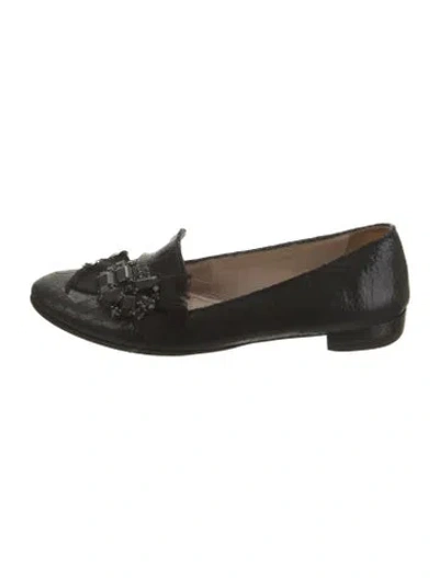 Pre-owned Miu Miu Leather Crystal Embellishments Loafers In Black