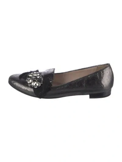 Pre-owned Miu Miu Leather Crystal Embellishments Loafers In Black