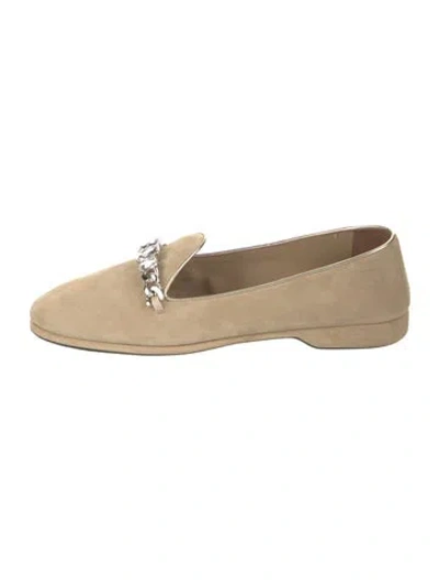 Pre-owned Miu Miu Leather Crystal Embellishments Loafers In Neutral