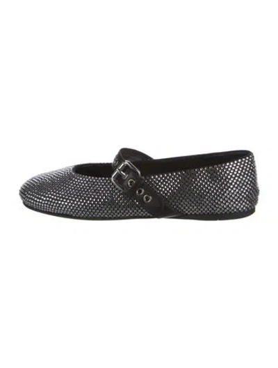 Pre-owned Miu Miu Leather Crystal Embellishments Mary Jane Flats In Blue