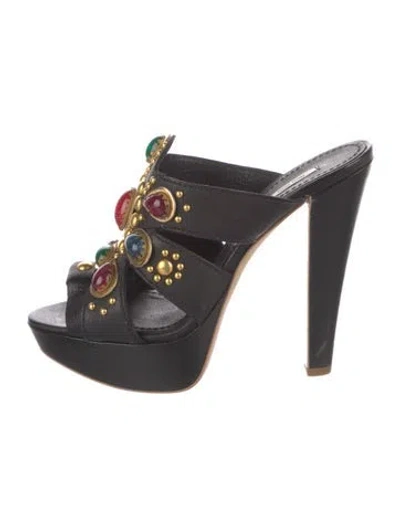 Pre-owned Miu Miu Leather Crystal Embellishments Mules In Black