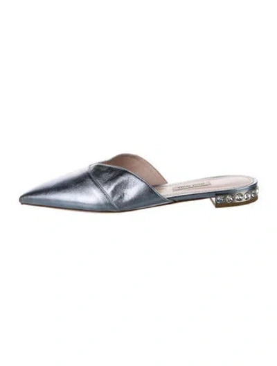 Pre-owned Miu Miu Leather Crystal Embellishments Mules In Silver
