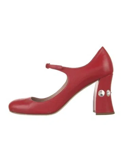 Pre-owned Miu Miu Leather Crystal Embellishments Pumps In Red