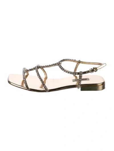 Pre-owned Miu Miu Leather Crystal Embellishments Sandals In Gold