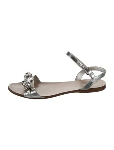 Pre-owned Miu Miu Leather Crystal Embellishments Sandals In Metallic/silver
