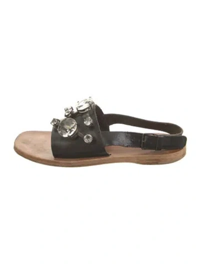 Pre-owned Miu Miu Leather Crystal Embellishments Slides In Black