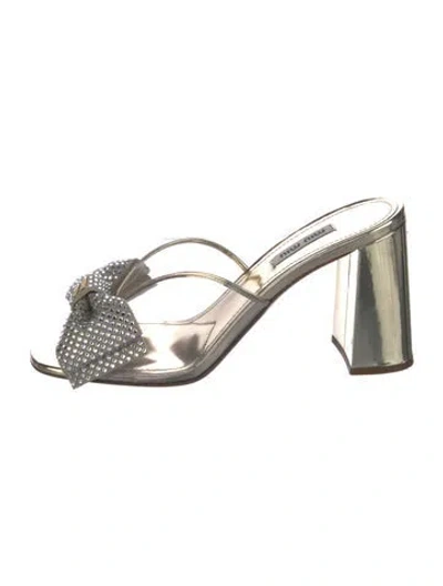 Pre-owned Miu Miu Leather Crystal Embellishments Slides In Gold