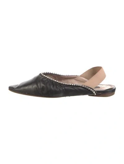Pre-owned Miu Miu Leather Crystal Embellishments Slingback Flats In Black