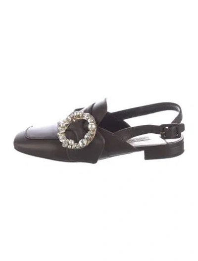 Pre-owned Miu Miu Leather Crystal Embellishments Slingback Flats In Brown