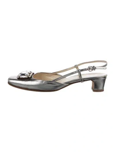 Pre-owned Miu Miu Leather Crystal Embellishments Slingback Pumps