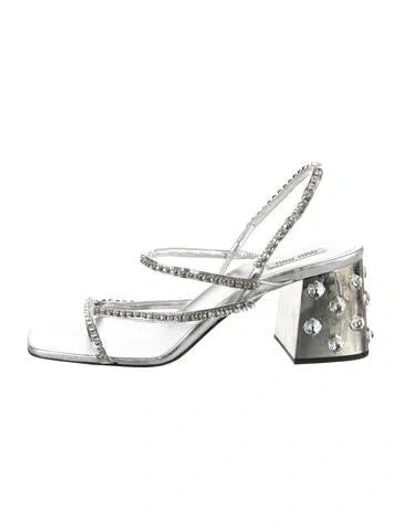 Pre-owned Miu Miu Leather Crystal Embellishments Slingback Sandals