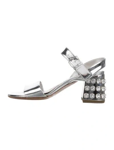 Pre-owned Miu Miu Leather Crystal Embellishments Slingback Sandals