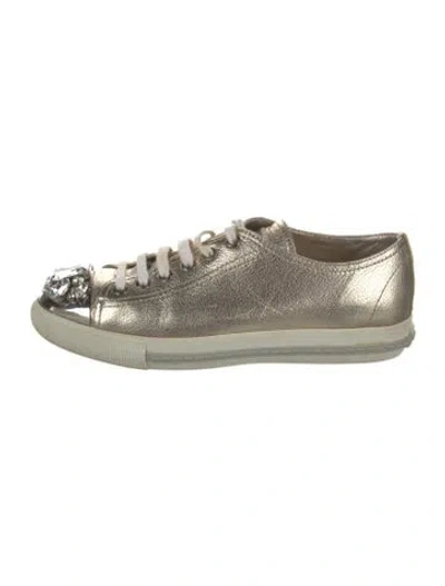 Pre-owned Miu Miu Leather Crystal Embellishments Sneakers