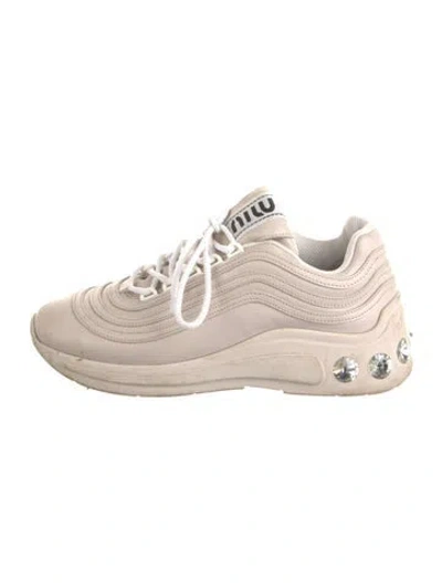 Pre-owned Miu Miu Leather Crystal Embellishments Sneakers In Pink