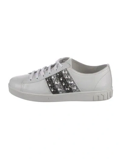 Pre-owned Miu Miu Leather Crystal Embellishments Sneakers In White