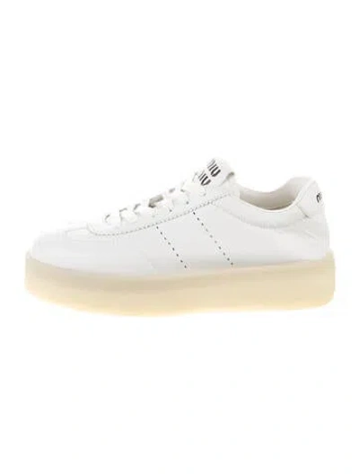 Pre-owned Miu Miu Leather Crystal Embellishments Sneakers In White