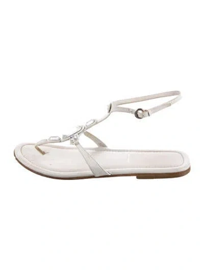 Pre-owned Miu Miu Leather Crystal Embellishments T-strap Sandals In Silver