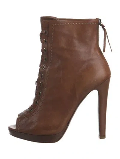 Pre-owned Miu Miu Leather Cutout Accent Boots In Brown