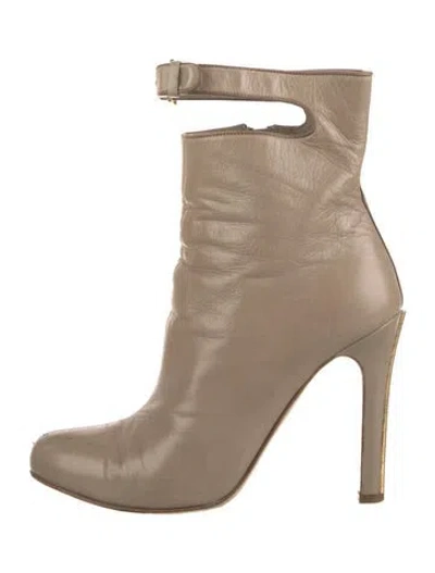 Pre-owned Miu Miu Leather Cutout Accent Boots In Neutrals