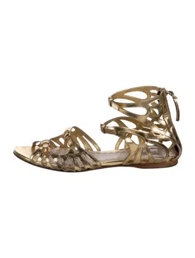Pre-owned Miu Miu Leather Cutout Accent Gladiator Sandals