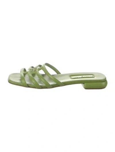 Pre-owned Miu Miu Leather Cutout Accent Slides In Green