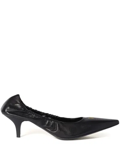 Miu Miu 55 Ruched Leather Pumps In Black