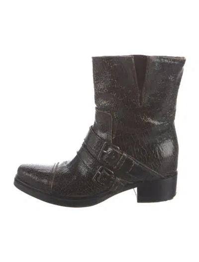 Pre-owned Miu Miu Leather Distressed Accents Boots In Black