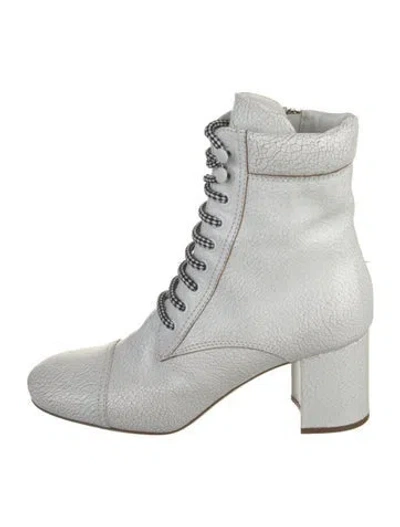 Pre-owned Miu Miu Leather Distressed Accents Combat Boots In White