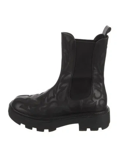 Pre-owned Miu Miu Leather Embroidered Accent Combat Boots In Black