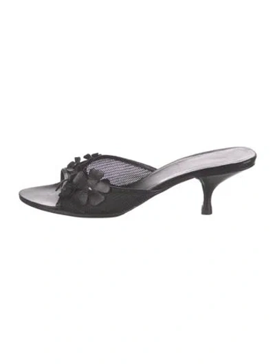 Pre-owned Miu Miu Leather Embroidered Accent Slides In Black