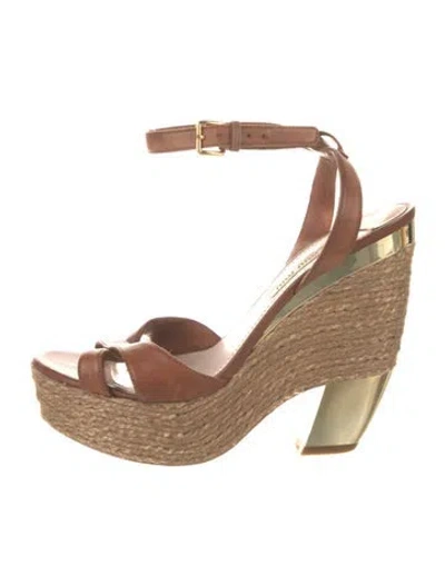Pre-owned Miu Miu Leather Espadrilles In Brown