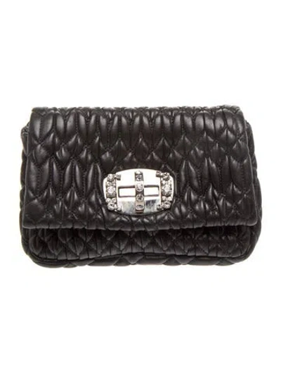 Pre-owned Miu Miu Leather Evening Bag In Black
