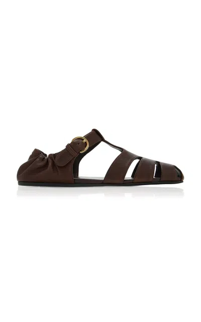 Miu Miu Refined Fisherman Sandals With Ruching And Adjustable Strap In Brown