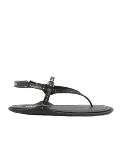 MIU MIU LEATHER FLAT SANDALS