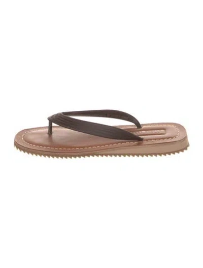 Pre-owned Miu Miu Leather Flip Flops In Neutrals
