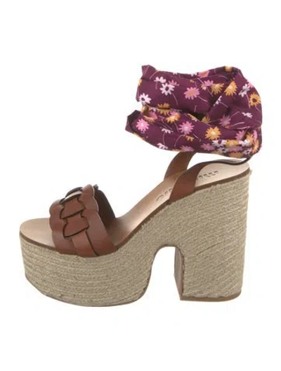 Pre-owned Miu Miu Leather Floral Print Sandals In Brown